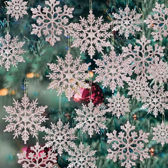 GuassLee 36 Pack Plastic Rose Gold Snowflake Ornaments Christmas Winter Decorations, Hanging Snowflake Decorations for Winter Wonderland Christmas Tree