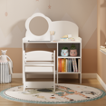 thumbnail image 3 of Vanity Table with Mirror and Chair, White Wooden Dressing Makeup Desk with Storage Shelves, Study Activity Table for , Playroom Bedroom Furniture, Small Vanity Set for Room, 3 of 21