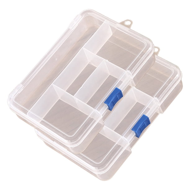 Organizar,Botón deslizante 5 cuadrícula caja de almacenamiento de plástico transparente caja de almacenamiento de joyas elemento de papelería Adepaton BST3013569-3