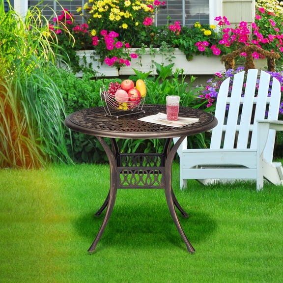Patio Bistro Table, Cast Aluminum Bistro Table, Outdoor Round Patio Bistro Dining Table, for Poolside, Deck, Porch, Backyard, Garden, Balcony