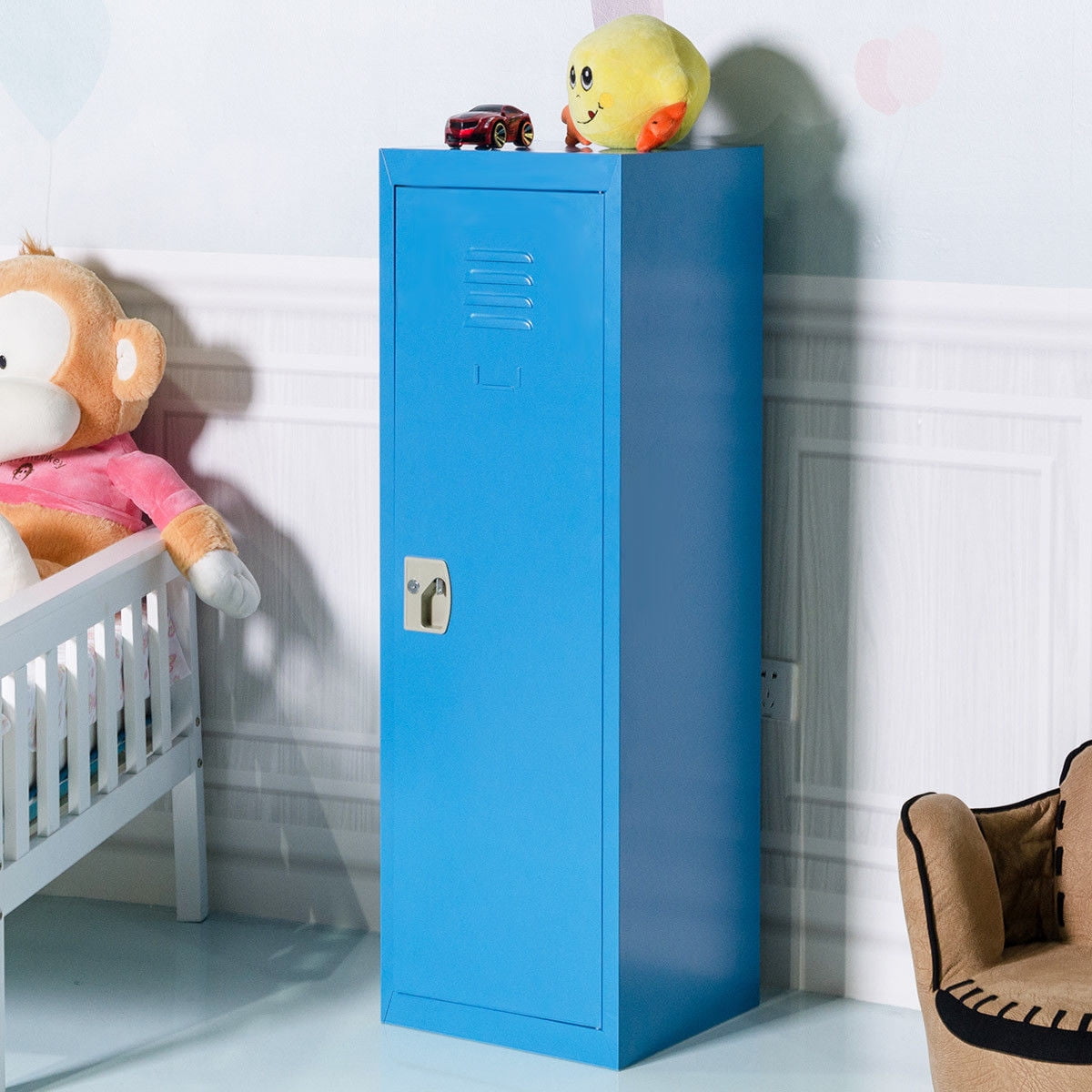 Blue Kids Living Room Locker 4 Door Metal Locker Small Size Storage for School Bags Shoes and Toy 