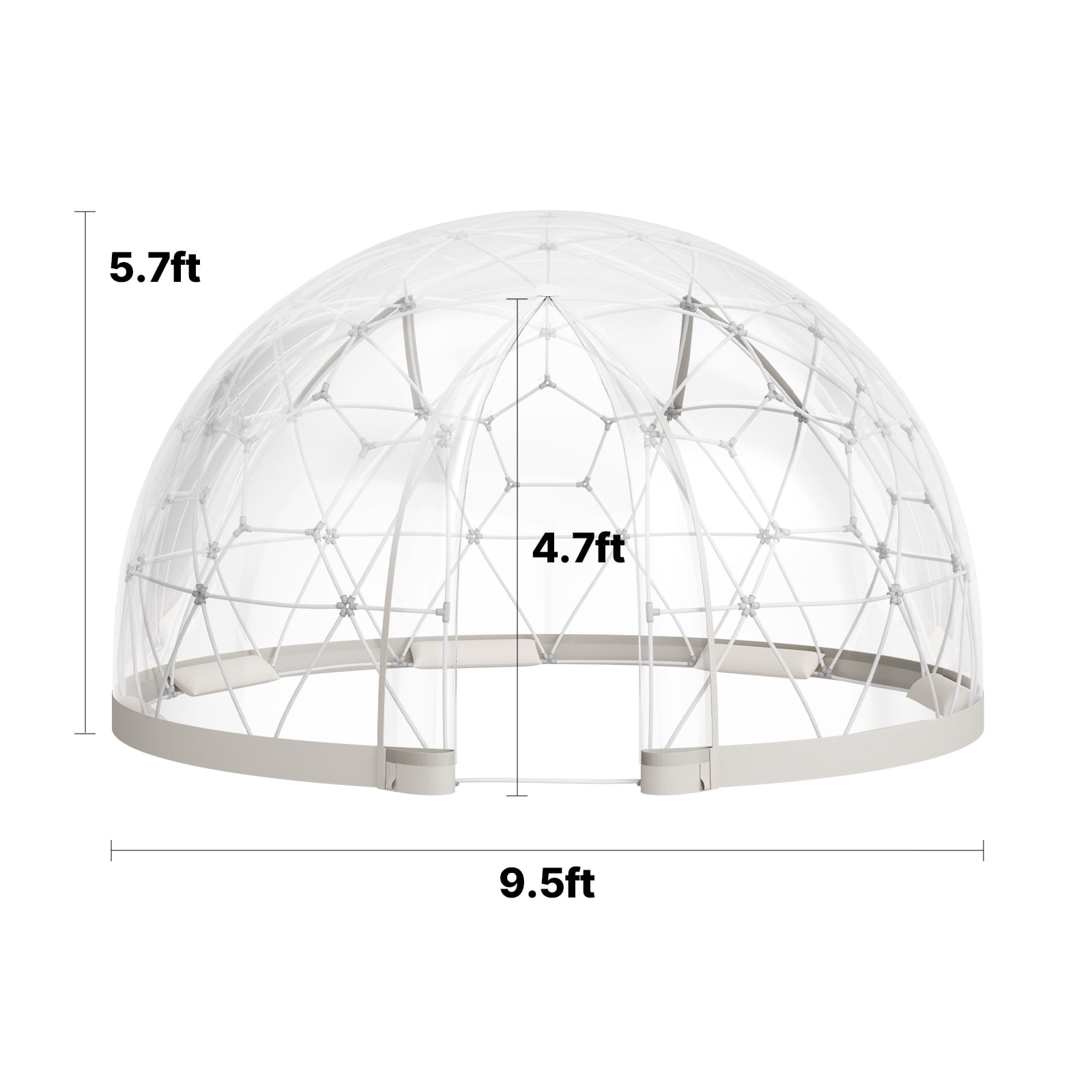 KFFKFF Outdoor Garden Dome Tent 9.5 x 5.7 ft Transparent Bubble Tent for 2-4 People, Weather-Resistant Greenhouse, PVC Igloo Tent for Patio, Camping, Events