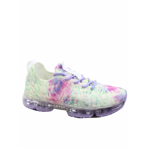 Flow-19 Stretch Elastic Mesh Lace Up Rubber Air Bubble Cushion Fashion Sneaker ( Purple Tie Dye, 6 )