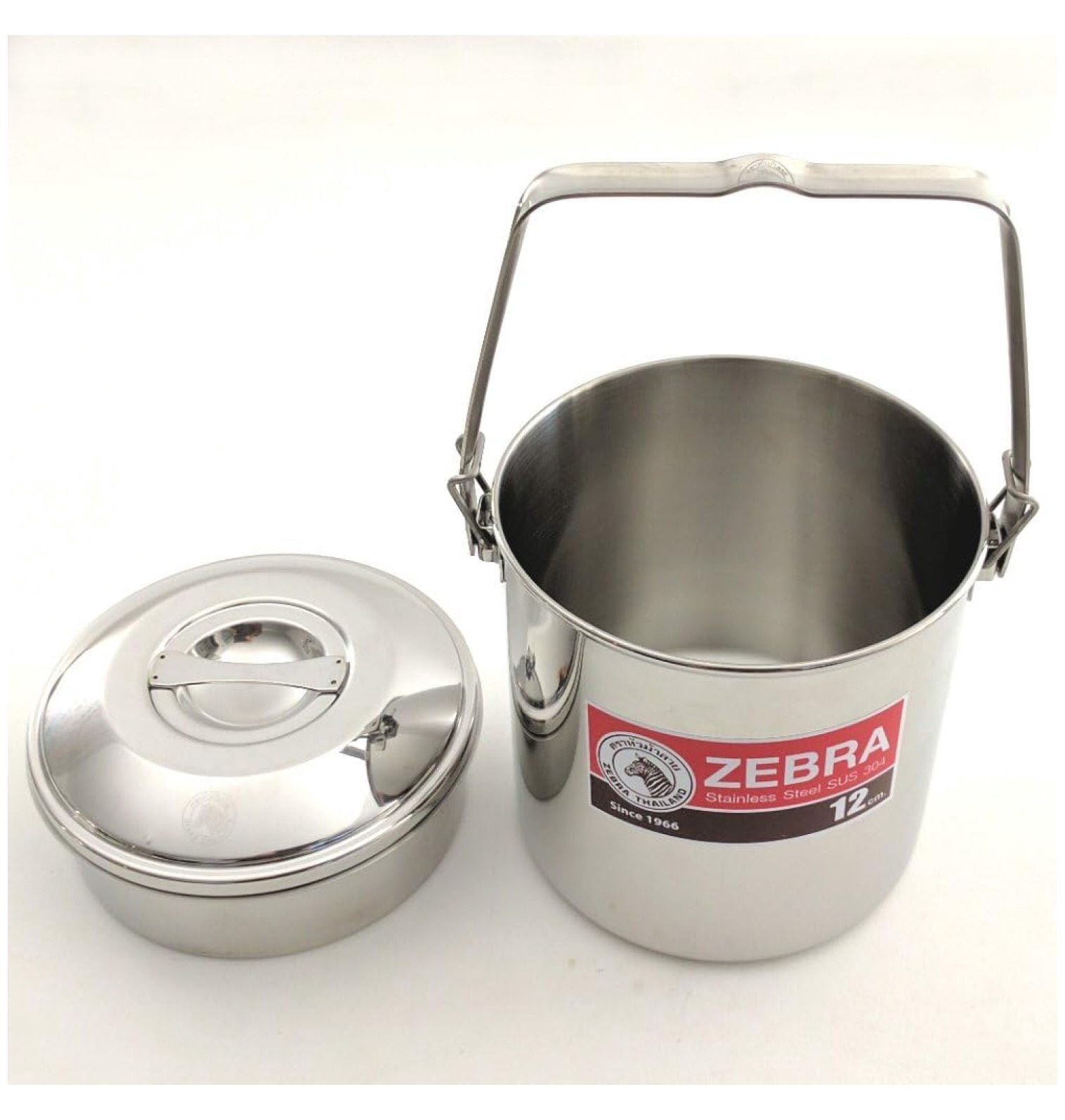 Locking Bail Handle Camping Pot, Billy Can Bushcraft Kit - Zebra Loop Handle Pot SS Handle Clips (Installed)