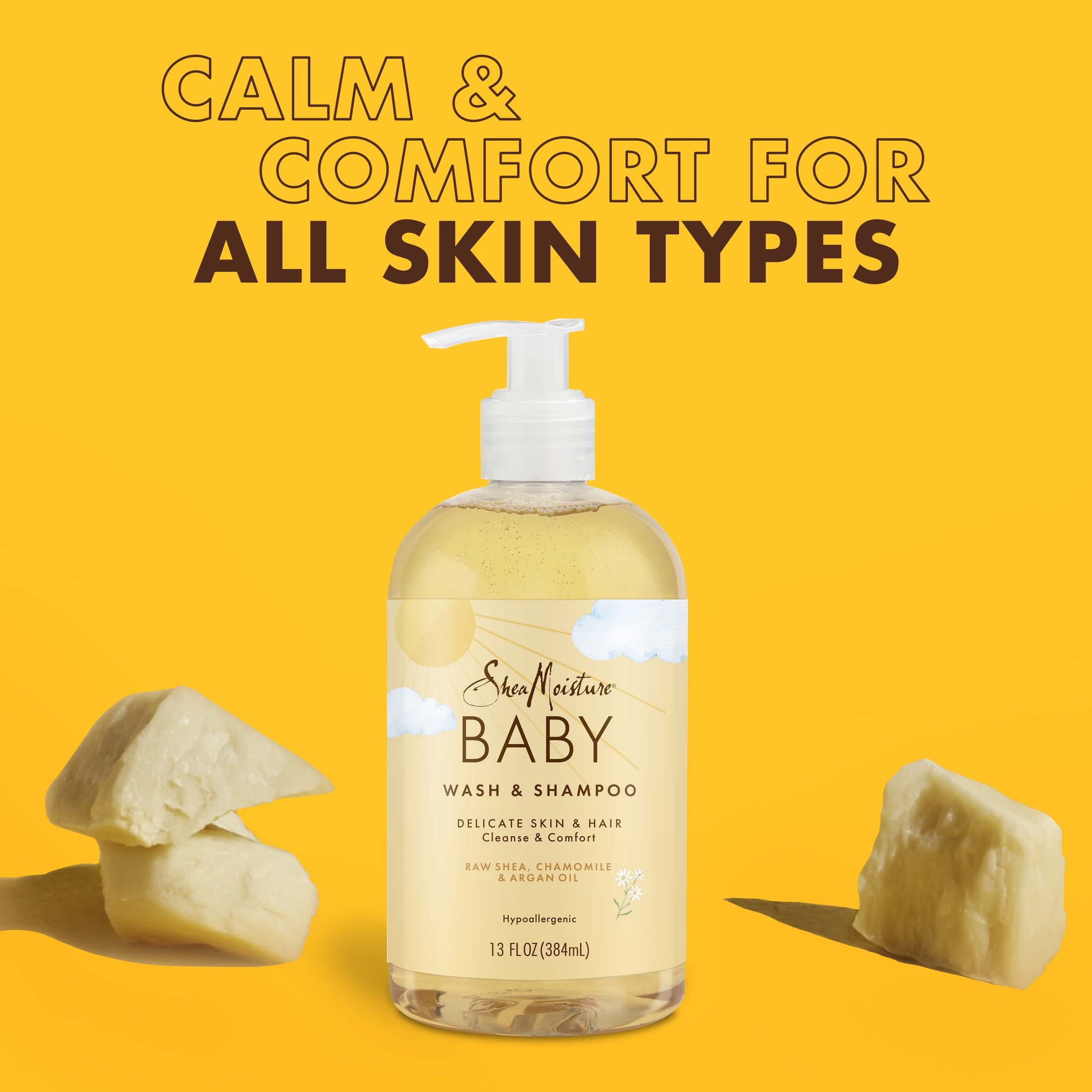 (3 pack) SheaMoisture Raw Shea, Chamomile and Argan Oil Baby Wash and Shampoo, 13 oz