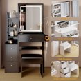thumbnail image 6 of Aukfa Makeup Vanity Desk Lights Mirror Power Outlet Drawers Stool Table Set Black, 6 of 8