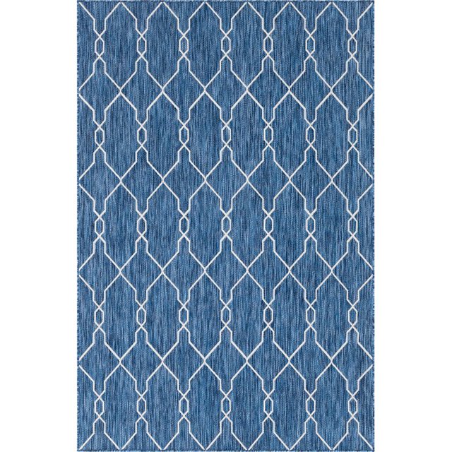 Unique Loom Tapis Marocain en Treillis Extérieur 6' x 9' Rectangle Bleu Marine/ivoire