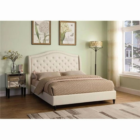 Best Master Furniture Tufted Upholstered Panel/Platform Bed Beige, Queen