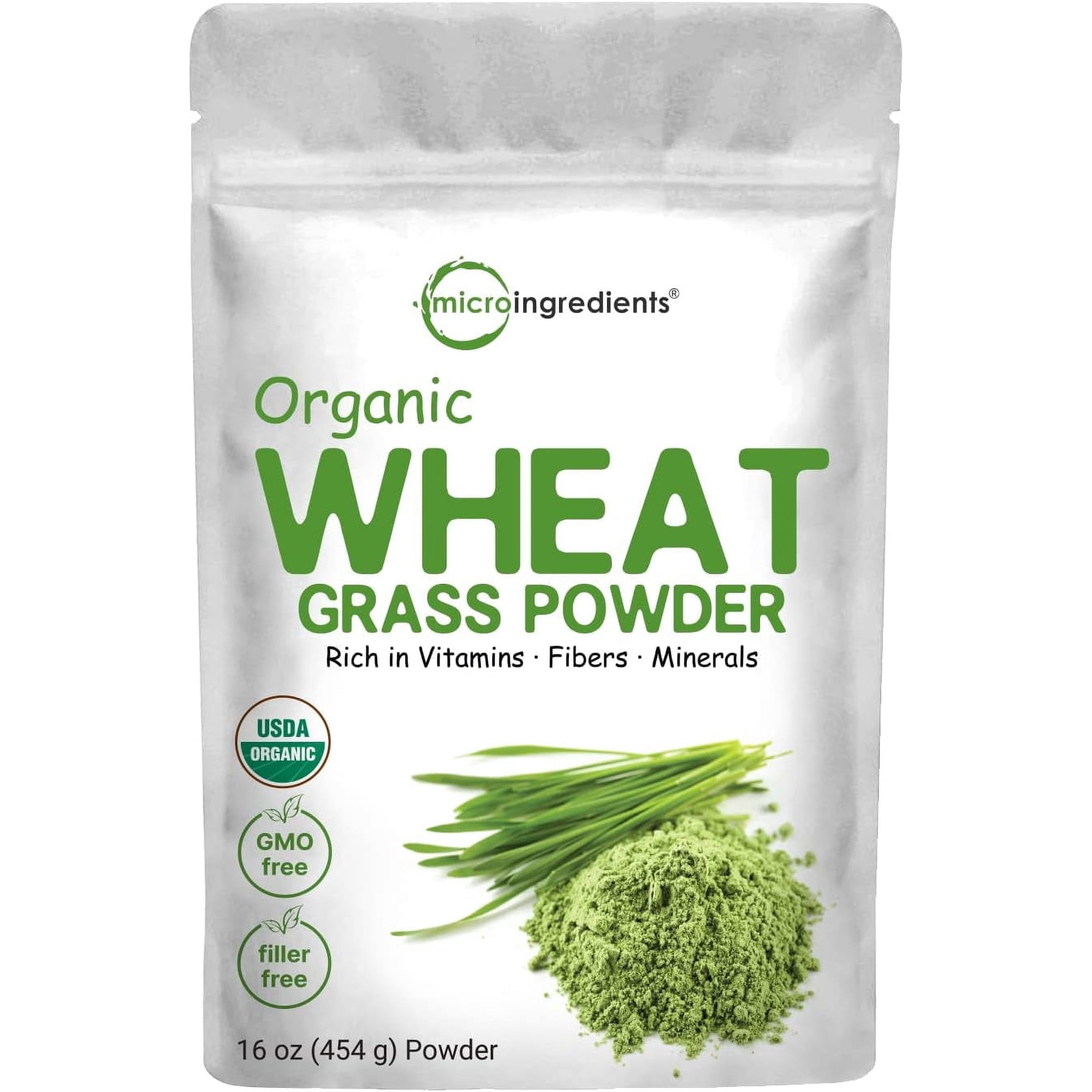 Micro Ingredients Organic Wheat Grass Powder, 16 oz | Sustainably US Grown, Green Powder Supplement, Rich in Immune Vitamins, Fibers and Minerals | Vegan, Non-GMO