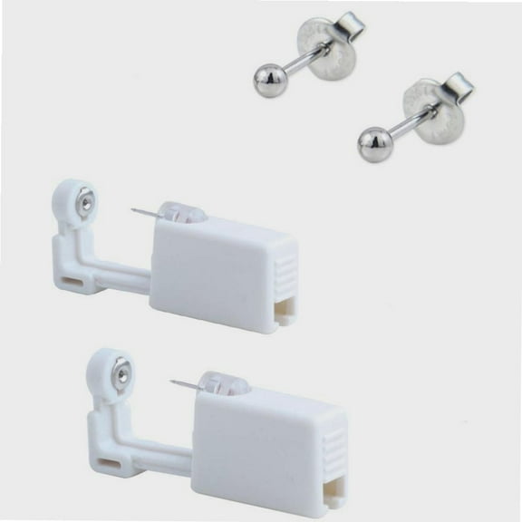 2 Pack Ear Piercing Gun Earring Disposable Ear Stud Gun Sterile No Pain Ear Piercing Gun (Silver)