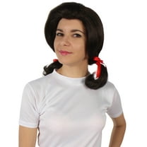 HPO Adult Women's Brown Pigtail Wig – Island Lady Style with Red Ribbons for Halloween & Cosplay