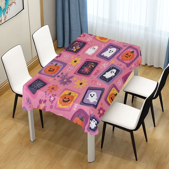 54x54 Inch Tablecloth Polyester Square Tablecloth for Home Kitchen Dinner Decor Colorful Cartoon Halloween Icons