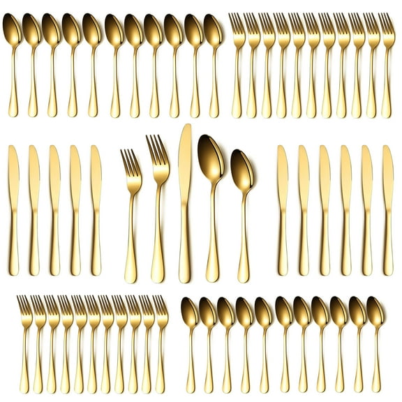 Jeaker Gold Silverware Set 60 Pieces Service for 12. Stainless Steel Flatware Set, Knives Forks Spoons Cutlery Set