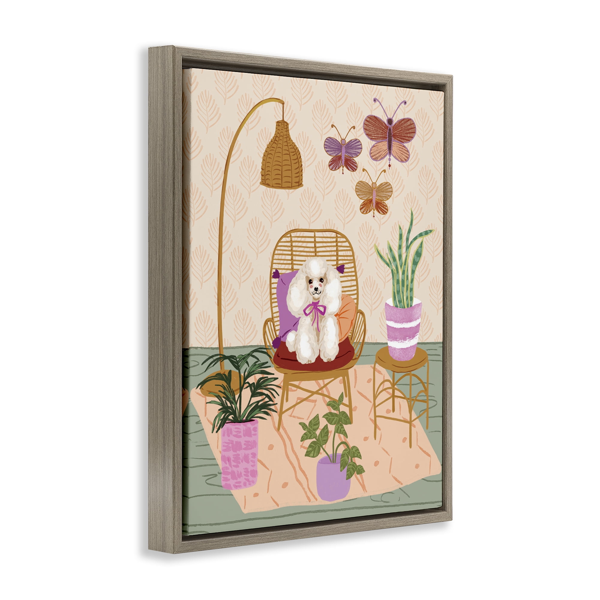 Stupell Industries Pup in Whimsical Living Space Animals Painting Brown Floater Framed Canvas Art Print Wall Art, 25 x 31