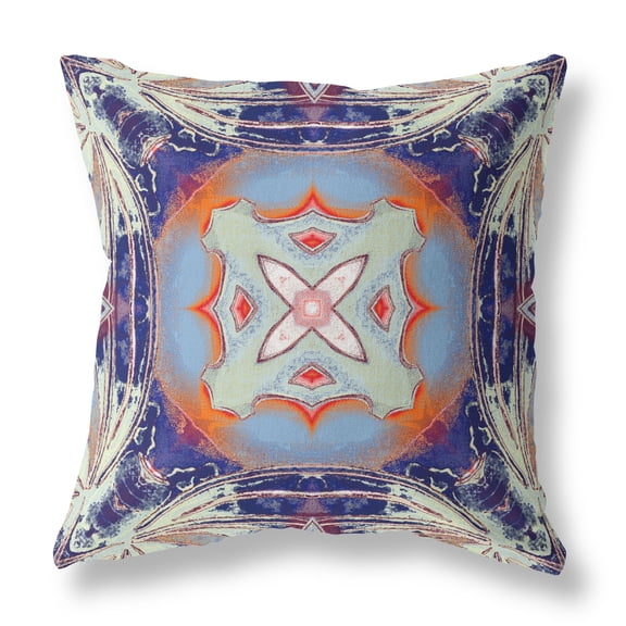 18†Indigo Orange Geo Tribal Suede Throw Pillow