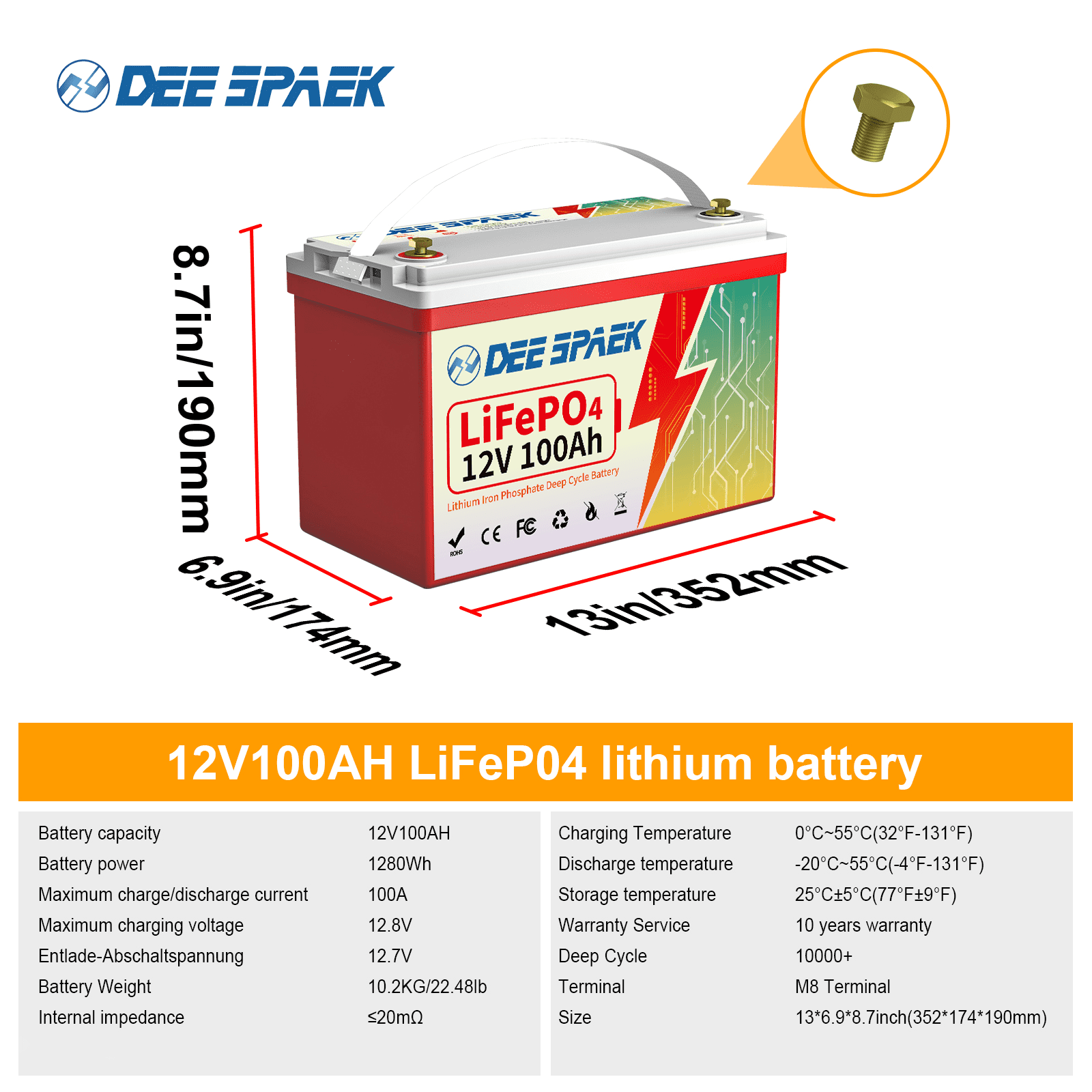 12V 100Ah LiFePO4 Lithium Battery Blutooth,for RV,Marine,Trolling Motor,Solar,off-Grid,Home Energy Storage,Group 31 Deep Cycles Battery,Smart 100A BMS