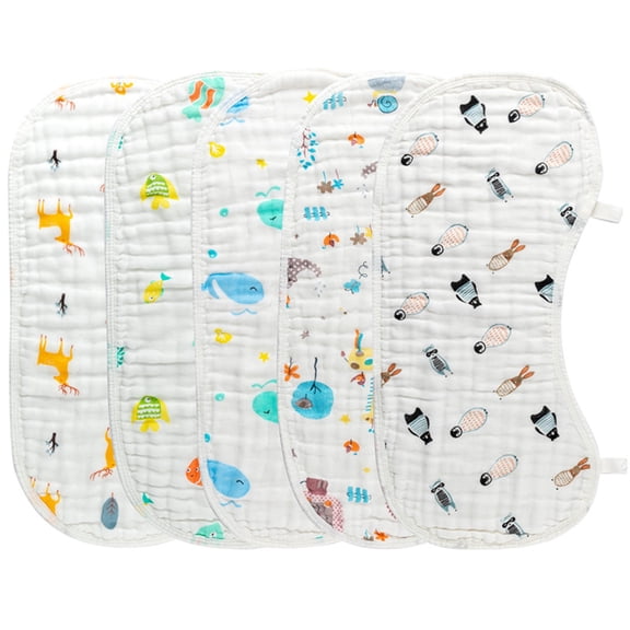 Grobro7 Baby Muslin Burp Cloths,Cotton Gauze Burp Cloths with Animal Print,5Counts