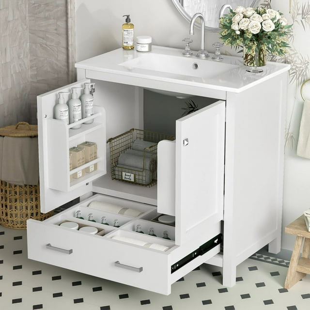 MODERNLUXE 30" Bathroom Vanity with Single Sink,Bathroom Storage Cabinet with 2 Doors,1 Drawer,Undermount Sink Cabinet and Multifunctional Storage, White