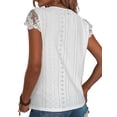 thumbnail image 5 of DYMADE Womens Casual Summer Lace Solid Color Shor Sleeve V-Neck Hollow Out Basic T-Shirt, 5 of 6