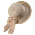 thumbnail image 3 of Soumake Ribbon Bowknot Decor Straw Hat Round Dome Solid Color Folding Women Big Brim Sunscreen Travel Hat Fashion Accessories Fashion, 3 of 8