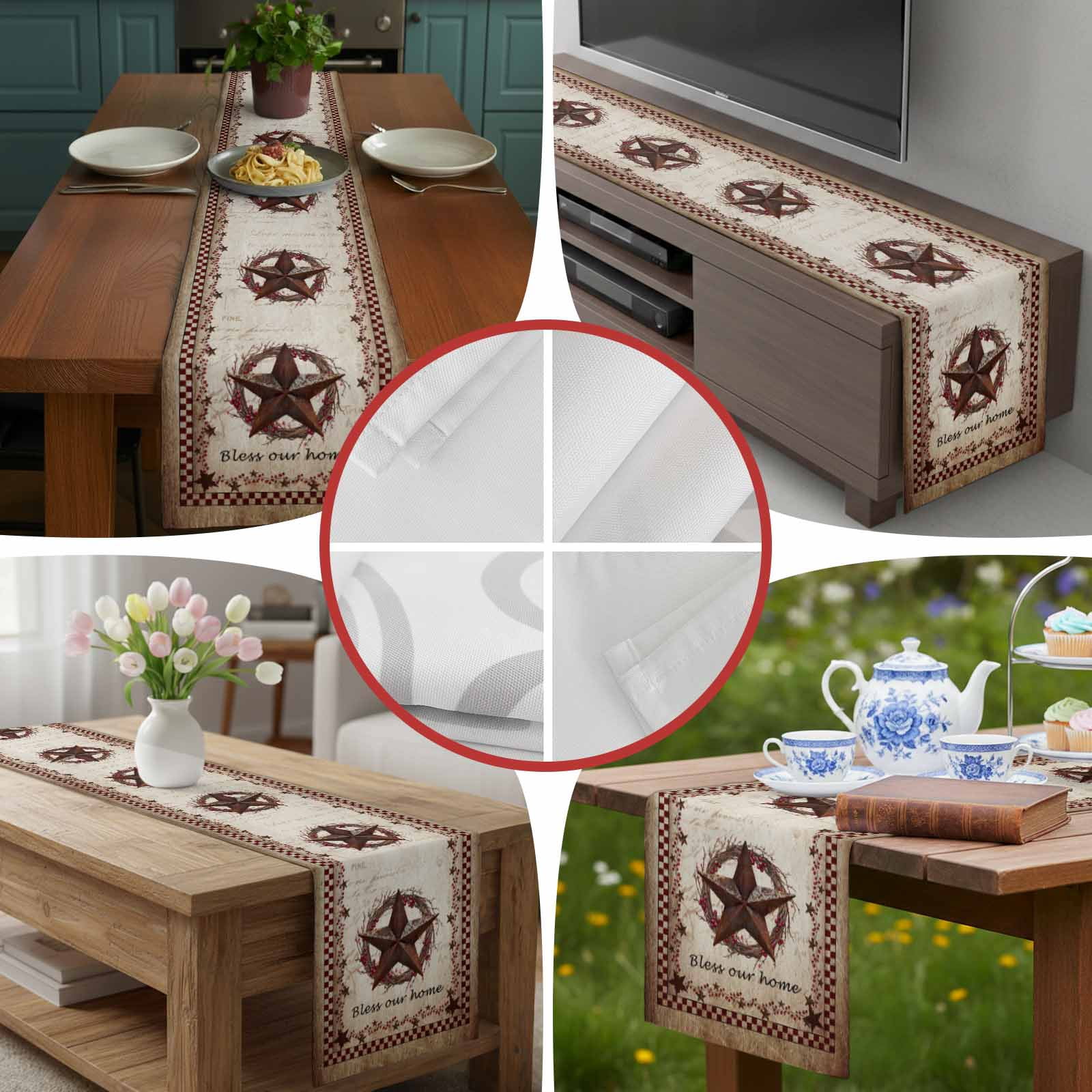 Table Runners 72 Inches Long Dress Scarves, Western Star Retro Farmhouse Kitchen Table Runner, Coffee Tablerunners, Country Texas Stars Res Buffalo Plaid 14x72 Inch