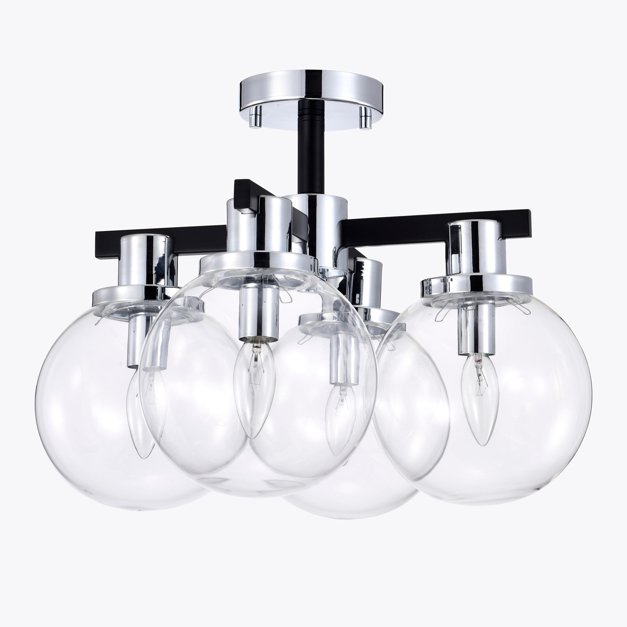 Hersilia 17.8 in. 4-Light Indoor Matte Black and Chrome Finish Semi-Flush Mount Ceiling Light with Light Kit