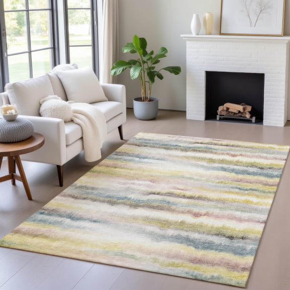 Addison Rugs Chantille Indoor/Outdoor Transitional Stripes Gold Machine Washable Rectangle Rug, 10' x 14'