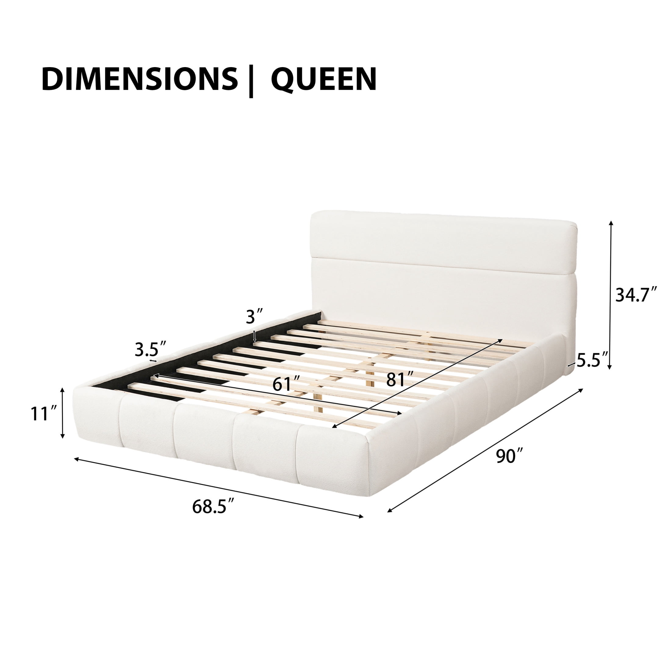 Christopher Knight Home Queen Size Boucle Upholstered Platform Bed Frame with Headboard, Cream White