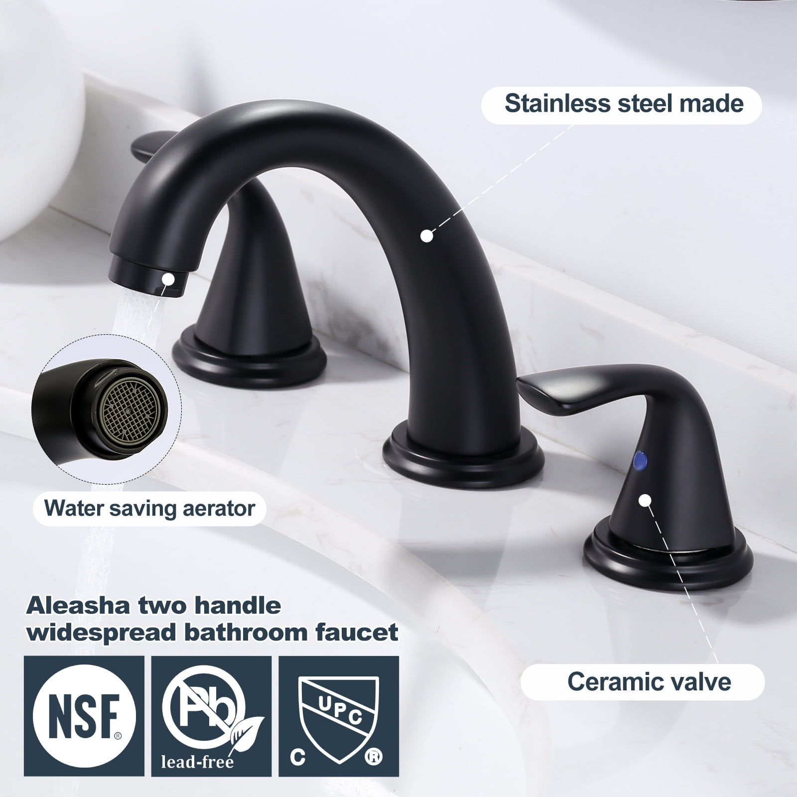 Wowow Widespread 2-Handle Bathroom Faucet in Black for Bathroom Sink with Pop Up Drain