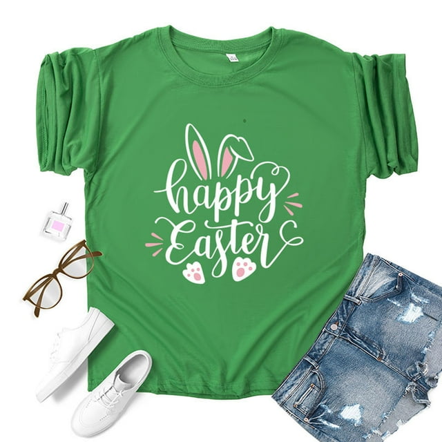 Hauts d'Été Grande Taille pour Femmes, T-shirt Imprimé Col Rond de Pâques, Manches Courtes, Blouse Décontractée Ample, T-shirt Col en V pour Femmes en Liquidation