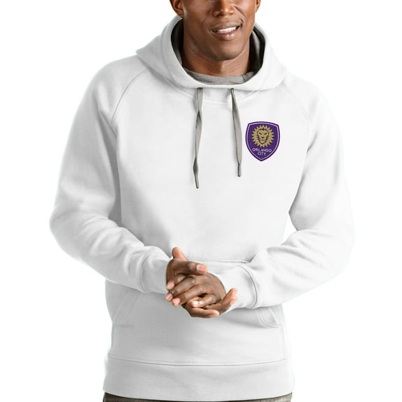 Men's Antigua White Orlando City SC Logo Victory Pullover Hoodie