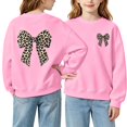 thumbnail image 2 of Girls Sweatshirt Girls Leopard Print Bow/Heart Graphic Pullover Tops Casaul Fall Sweatshirt Size 5-6 Years, 2 of 8