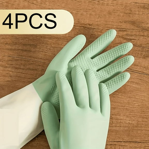 4pcs Waterproof Housework Cleaning Gloves Kitchen Cleaning Latex Laundry Dishwashing Gloves Wear Resistant Rubber Gloves