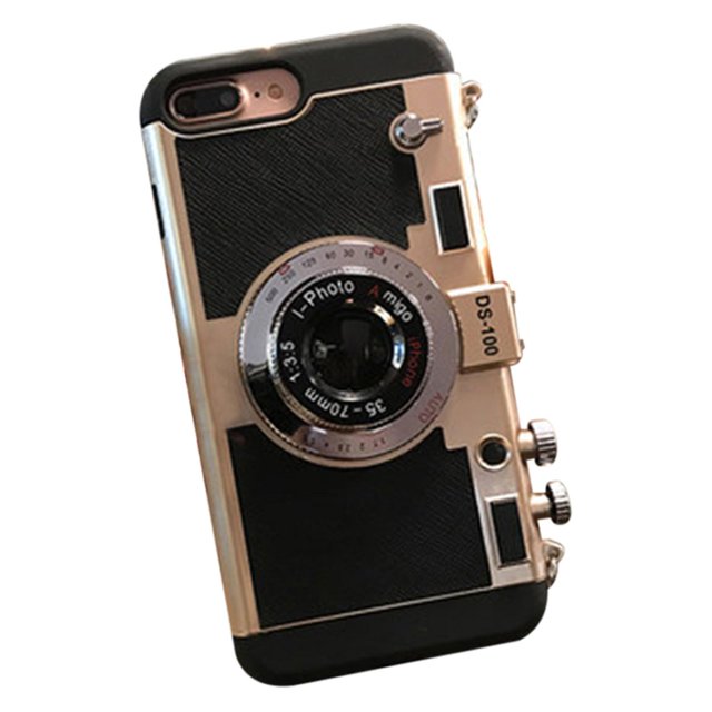Funda de teléfono 3d Funda de silicona con diseño de cámara vintage con cuerda de correa larga para teléfono móvil oso de fresa Hogar
