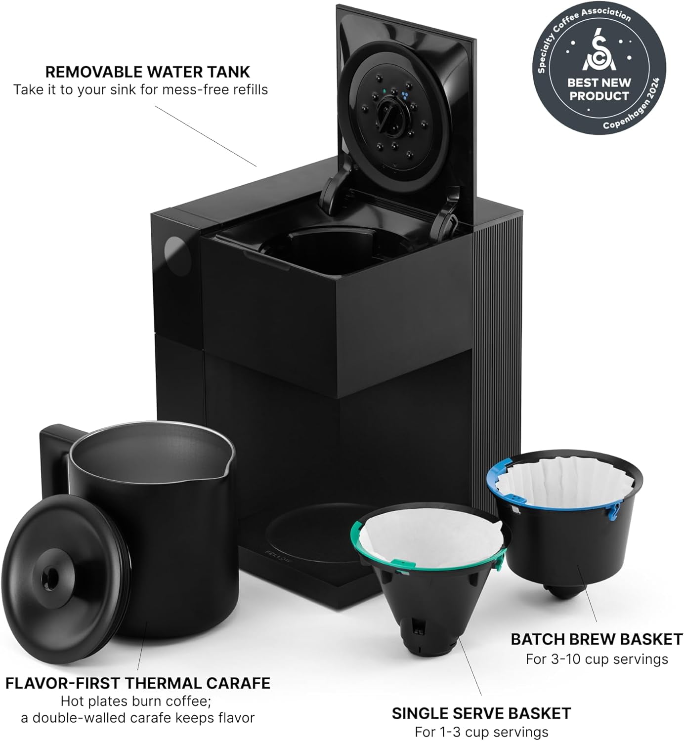 Fellow Aiden Precision Coffee Maker – 10-Cup Thermal Carafe, Programmable Drip Coffee Machine, Single Serve & Batch Brew, Adjustable Brew Strength, Removable Water Tank, Matte Black