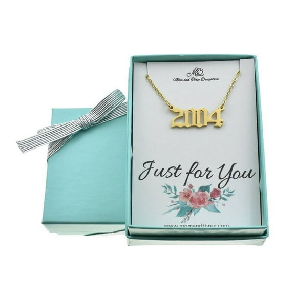 2004 Necklace in Gold Toned Stainless Steel. Birthday Gifts for Her. Year Necklace. Birthday Jewelry. Birth Year. Old English Year