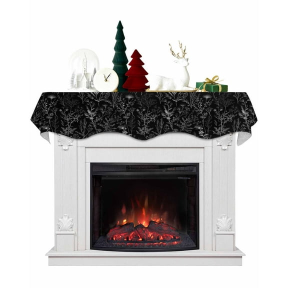 Black Spring Floral Fireplace Mantel Scarf Table Runner, Vintage Botanical Watercolor Winter Garland Mantel Top Tablerunners Dresser Scarves Cover Decorations for Windows Party Living Room 60''x17''