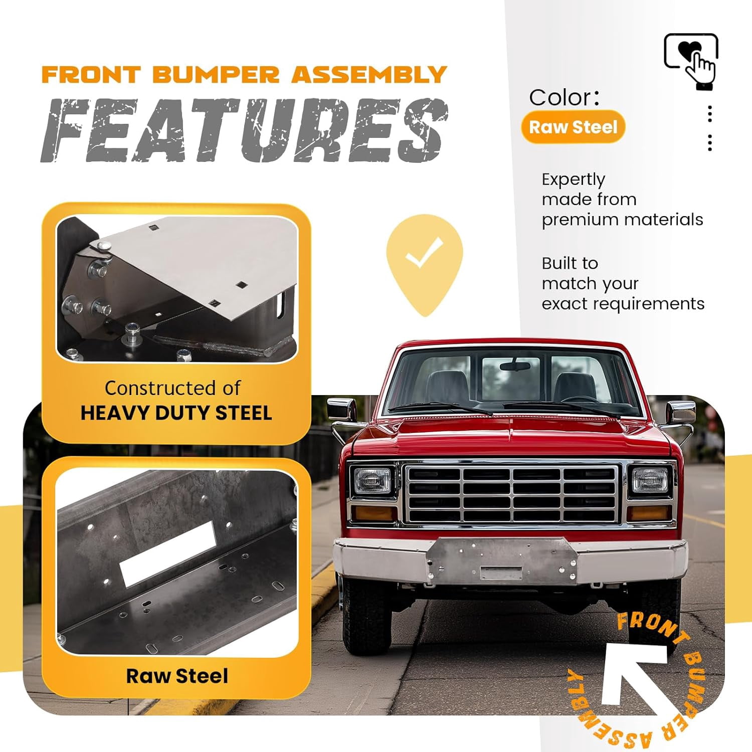 Kojem Front Bumper Assembly for 1980-1986 Ford F150 F250 F350 Bronco Steel Raw