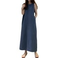 thumbnail image 1 of Vestido largo boho de denim para mujer: sin mangas, cuello redondo, corte holgado con bolsillos, largo para un estilo bohemio informal., 1 of 5