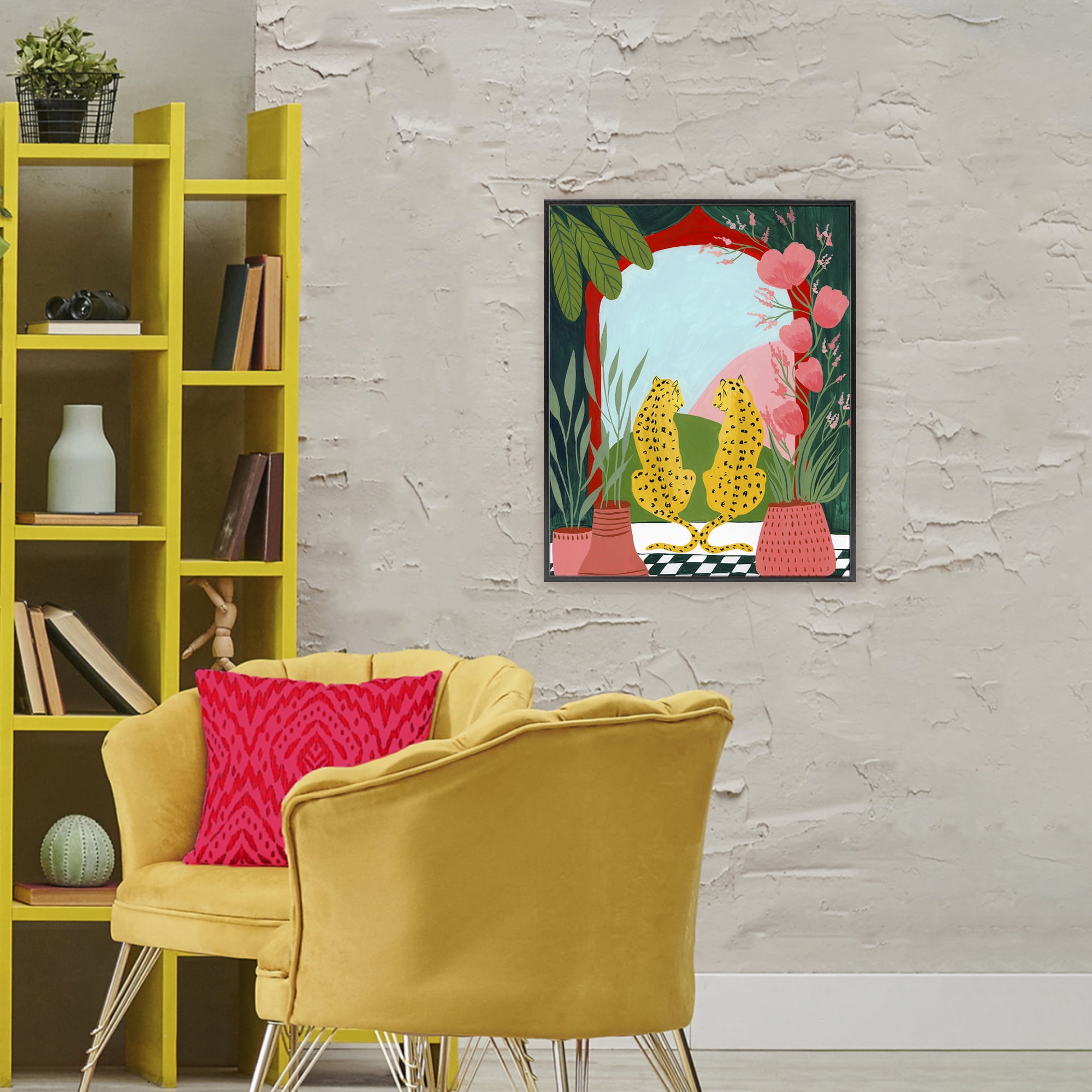 Twin Leopard & Plants Black Framed Giclee Art, design by Nabeela Rumi
