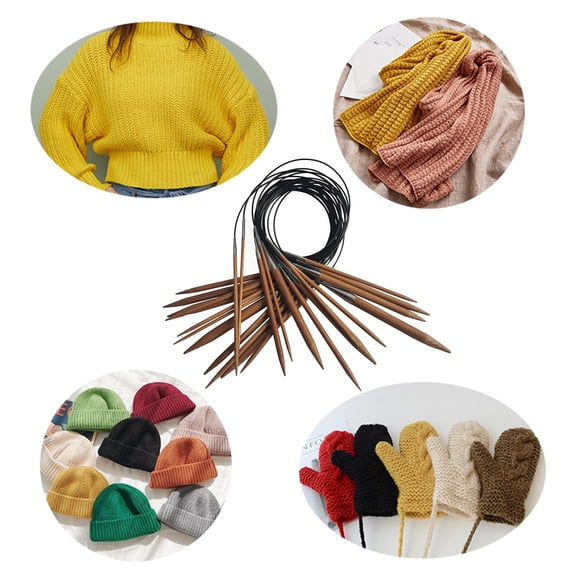 13pcs Bamboo Knitting Set, Carbonized Double-pointed Circular Knitting 2.75-10 mm 13 Different Sizes (80cm)