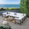 thumbnail image 2 of GDF Studio Cascada Outdoor Acacia Wood 8 Seater Sectional Sofa Chat Set with Cushions, Gray and White, 2 of 11