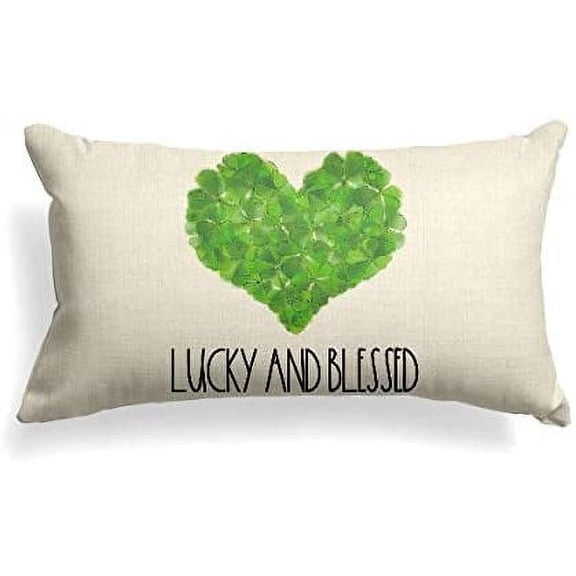 AVOIN colorlife St Patrick's Day Green Lucky Shamrock Love Heart Throw Pillow Cover,Farmhouse Style Decoration for Sofa Couch 12 x 20 inch Rectangle
