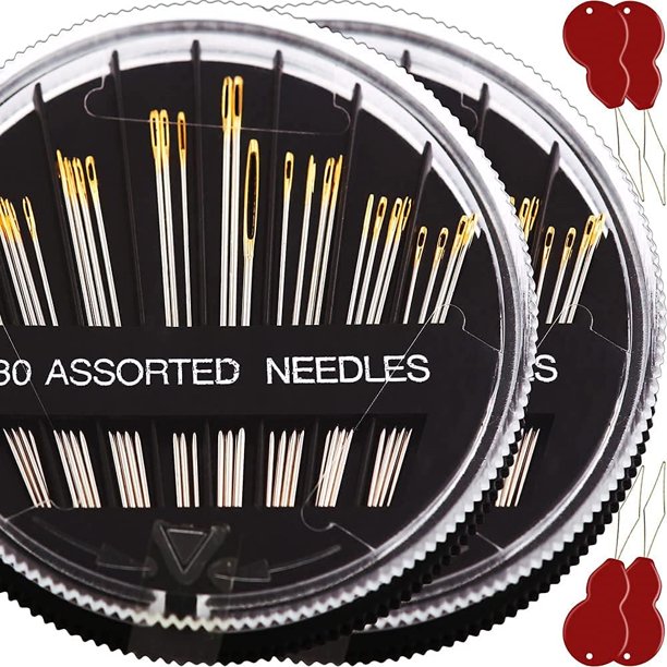 Agujas de coser premium para reparación de costura a mano, 6 tamaños de agujas surtidas con 2 enhebradores, agujas de coser a mano, agujas de coser de ojos grandes, agujas de bordar, agujas de coser a