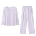 thumbnail image 4 of SuTry Womens Pajamas Sleepwear Set Soft Cozy Loose Long Sleeve Round Neck Solid Color Pajama Home Homewear Pajamas for Women Set(Purple,2XL), 4 of 6