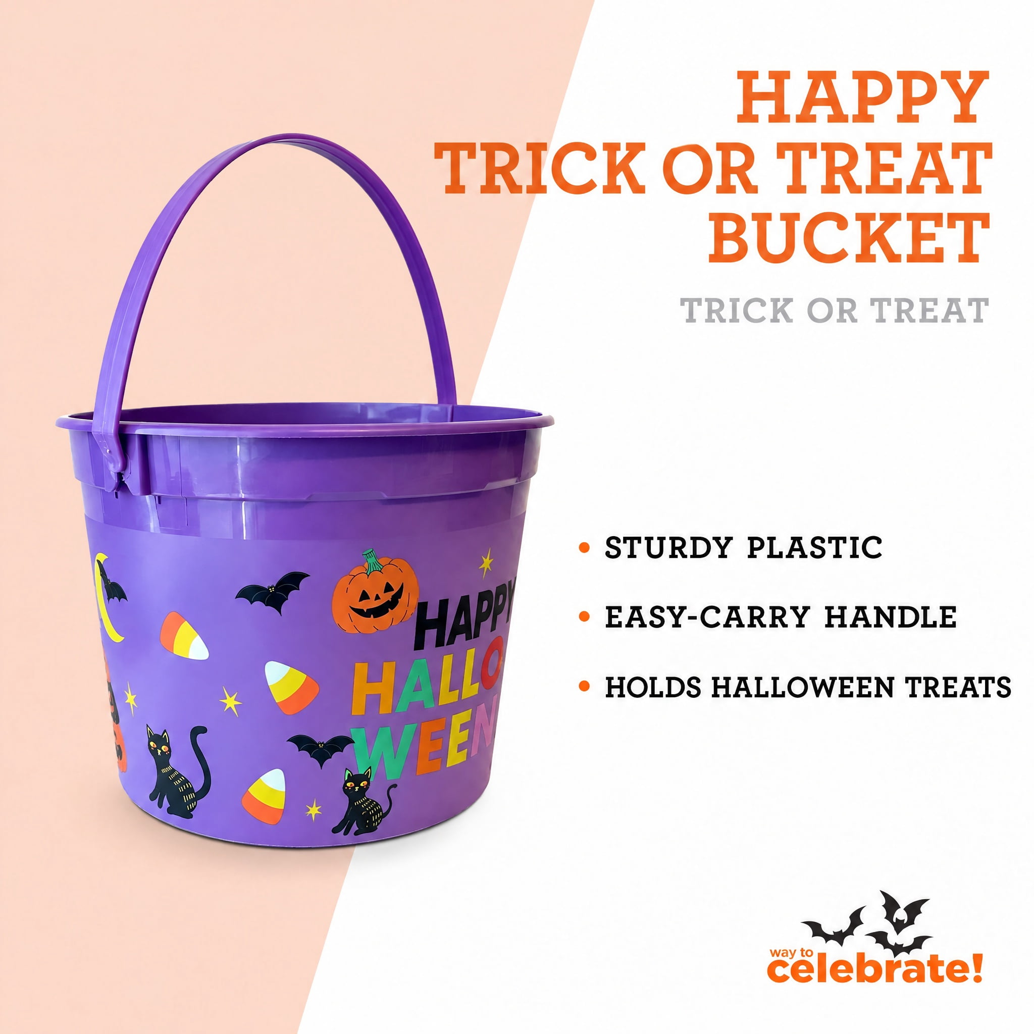Happy Halloween Trick-or-Treat Bucket, Multicolor, 6.5", Halloween by Way To Celebrate