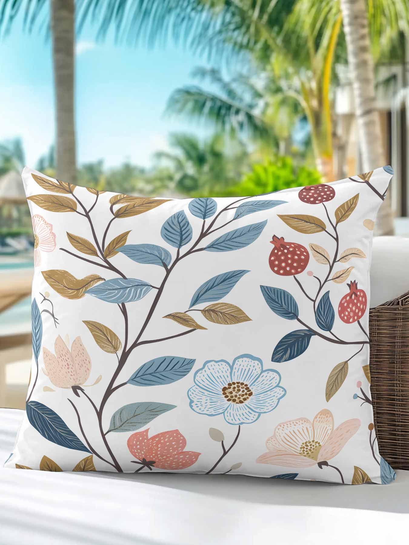 Outdoor Pillows Waterproof, Pastoral Botanical Bedding Throw Pillows with Insert for Couch Sofa Bed, Spring Summer Floral Farmhouse 16x16 Inch Pillowcases Decorative Camping Patio Pillow Set of 1