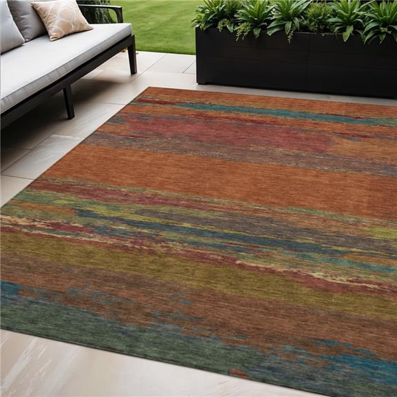 HomeRoots 608760 5 x 8 ft. Terra Cotta Abstract Washable Indoor & Outdoor Rectangle Area Rug