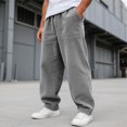 thumbnail image 2 of NIEWTR Men's Casual Pants Solid Color Corduroy Elastic Waist Pull Rope Loose Straight Casual Pants Fall Winter Active Athletic Workout Pants for Men, 2 of 4