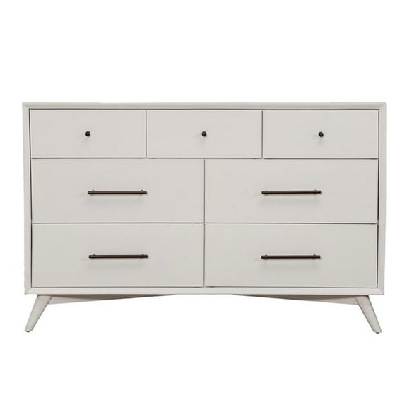 Allora Mid Century Modern Wood 7 Drawer Dresser in White